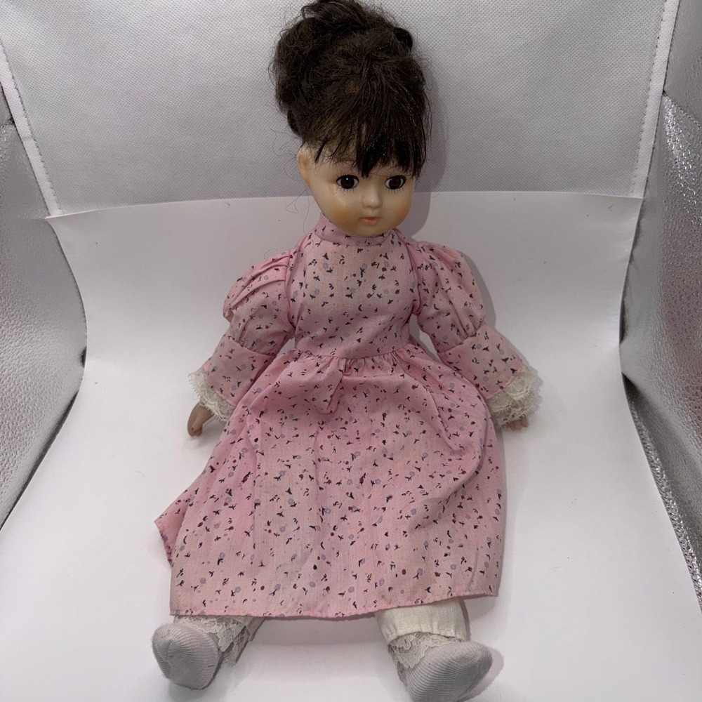Girls 12" Vintage Porcelain Doll Pink Floral Lace Dress Cottagecore Toy